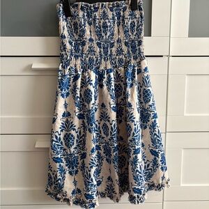 Blue and White Strapless Dress